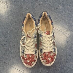 Betsey Johnson Red and Blue Glitter Sneakers